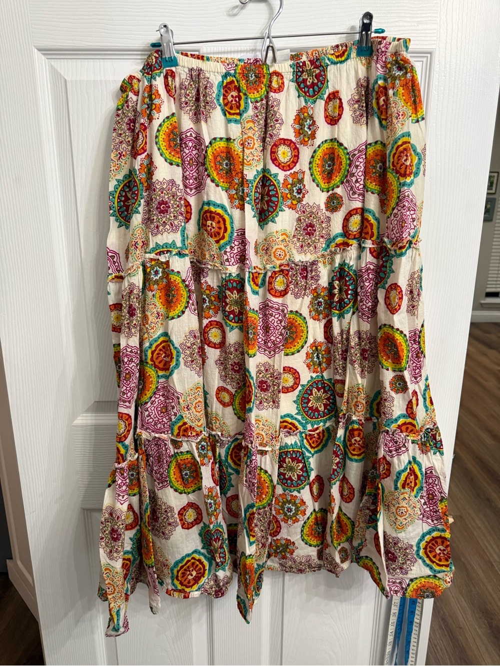 Cato Woman 24W Boho Tiered Midi Skirt Mandala Print Cottagecore Festival Plus